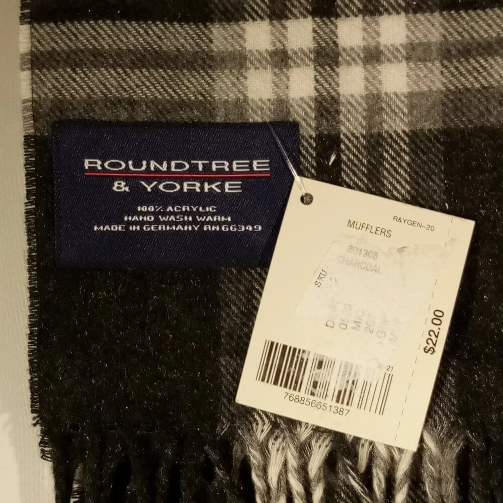 Roundtree & Yorke Scarf/Muffler Lot of 2 Charcoal Gray Taupe Acrylic NWT